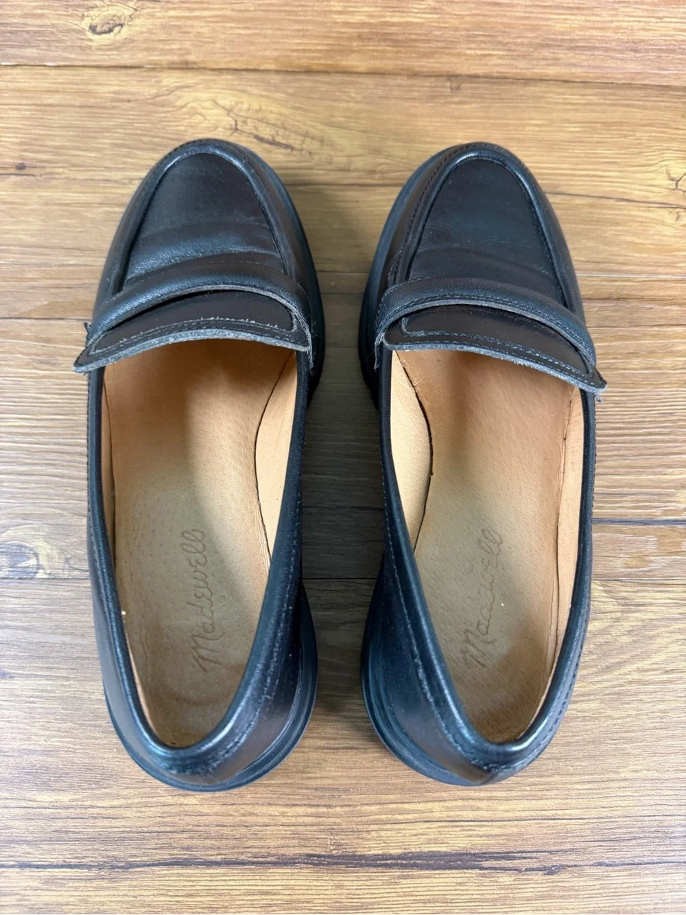 Madewell the Bradley Lug sole black leather‎ loafers Women’s Size 8.5